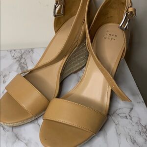 A New Day Tan Wedge Sandals with Ankle Strap
